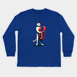 Cat carrying a lobster Kids Long Sleeve T-Shirt